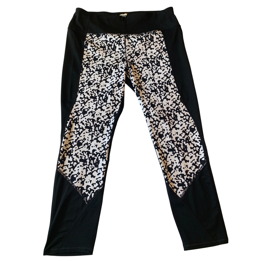 Avia Womens Black White Splatter Print Capri Leggings Activewear L 12-14